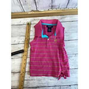 Chaps EST 1978 Girls Polo Size 5 Pink Stripes Collared Knotted Side Sleeveless
